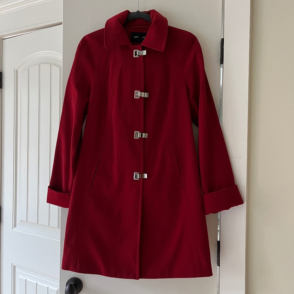London Fog Red Trench Rain Coat with Hood New without tags Small